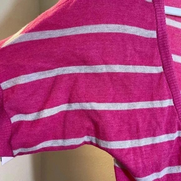 Abercrombie & Fitch Pink Striped Cardigan Top Knit Tie Front Women's Small Logo - Picture 5 of 7